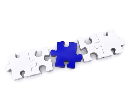 Outstanding blue piece in a line puzzle isolated over a white background