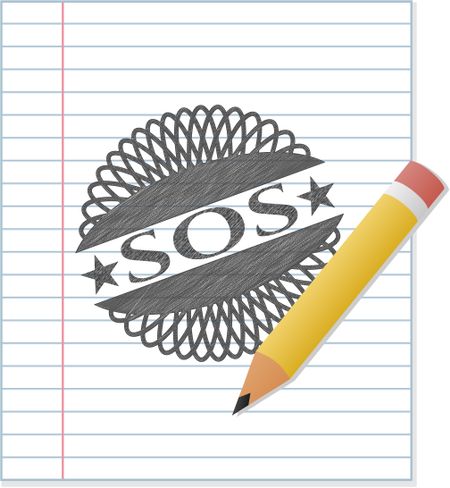 SOS emblem drawn in pencil