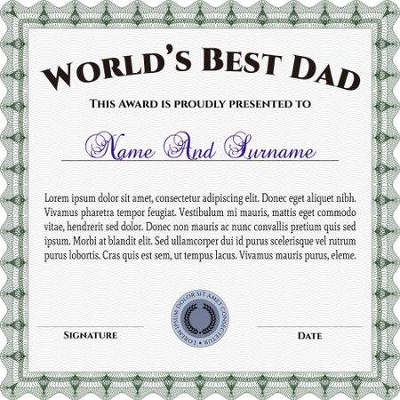 Award: Best dad in the world. With great quality guilloche pattern. Retro design. 