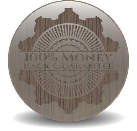 100% Money Back Guarantee wood icon or emblem