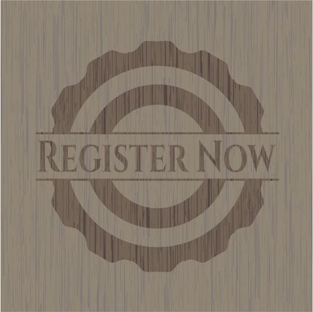 Register Now wooden emblem. Retro