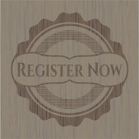 Register Now wooden emblem
