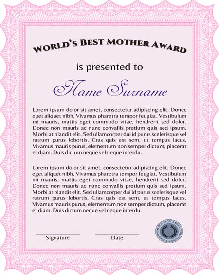 World's Best Mother Award. Detailed. Cordial design. With background. 