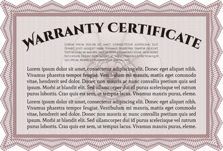 Sample Warranty certificate template. Elegant design. With guilloche pattern. Vector illustration. 