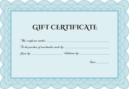 Vector Gift Certificate template. Excellent complex design. With guilloche pattern and background. Vector illustration. 