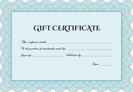 Vector Gift Certificate template. Excellent complex design. With guilloche pattern and background. Vector illustration.