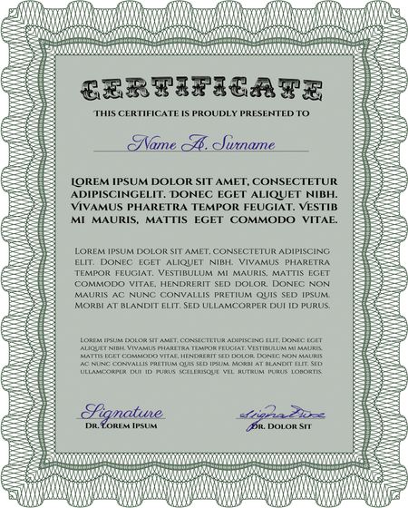 Green Diploma template or certificate template. With quality background. Beauty design. Vector pattern that is used in money and certificate. 