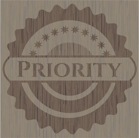 Priority badge with wood background