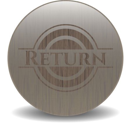 Return badge with wood background