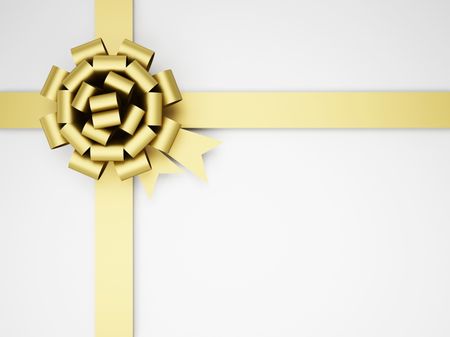 Wrapped present in white with a gold ribbon and bow
