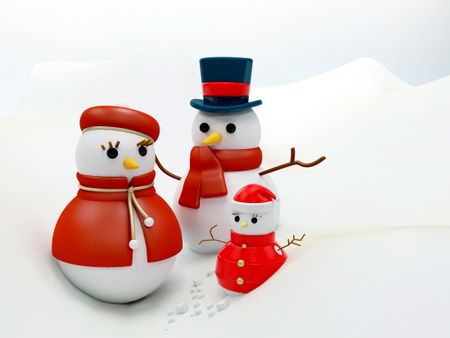 Beautiful Christmastime snow family together over white