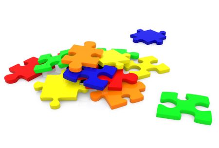 Colorful pieces of a puzzle isolated over a white background