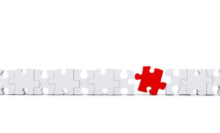 Outstanding red piece in a line puzzle isolated over a white background