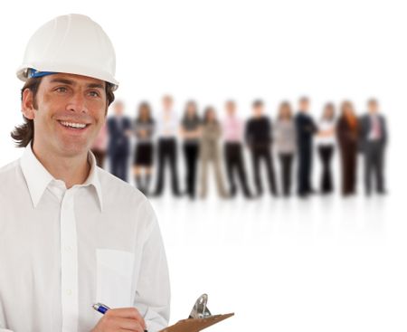 Male engineering with a team isolated over a white background