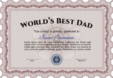 Best Father Award Template. With guilloche pattern. Vector illustration. Elegant design. 