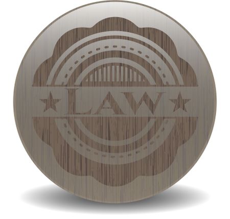 Law wooden emblem. Vintage.