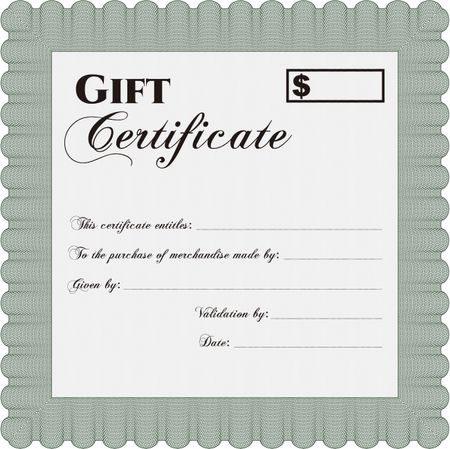 Modern gift certificate template. Sophisticated design. With great quality guilloche pattern. 