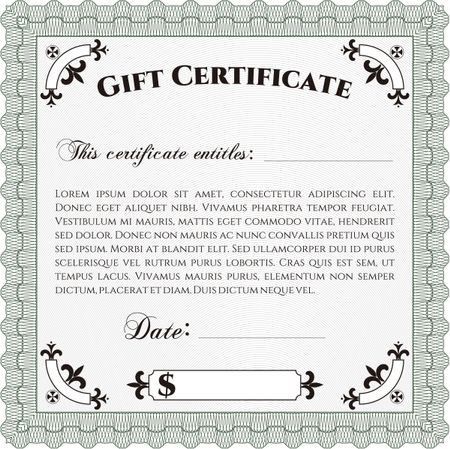 Gift certificate template. With quality background. Border, frame. Superior design. 