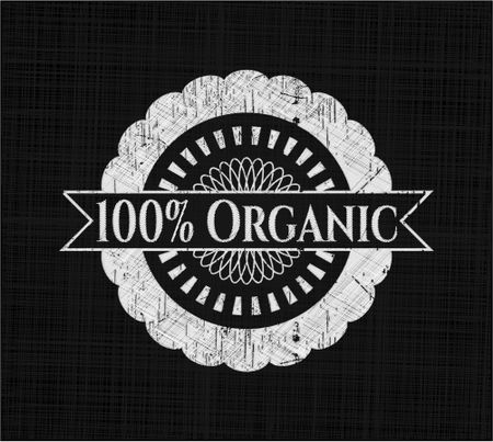 100% Organic chalk emblem written on a blackboard