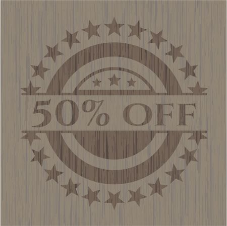 50% Off wood icon or emblem