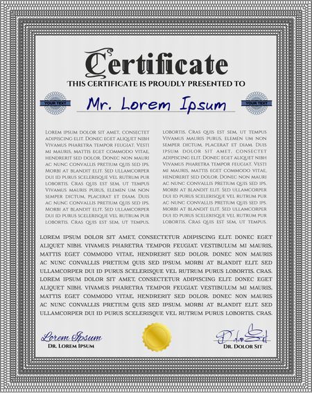 Grey Sample Certificate. With quality background. Vector pattern that is used in money and certificate. Artistry design. 