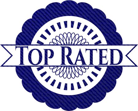 Top Rated badge with denim background