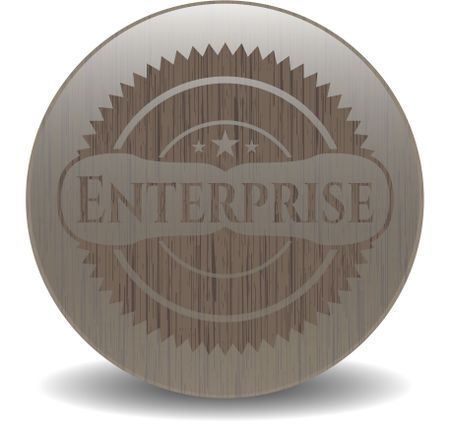 Enterprise badge with wood background