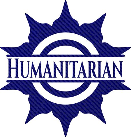 Humanitarian emblem with denim high quality background