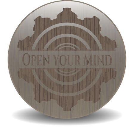 Open your Mind retro style wooden emblem