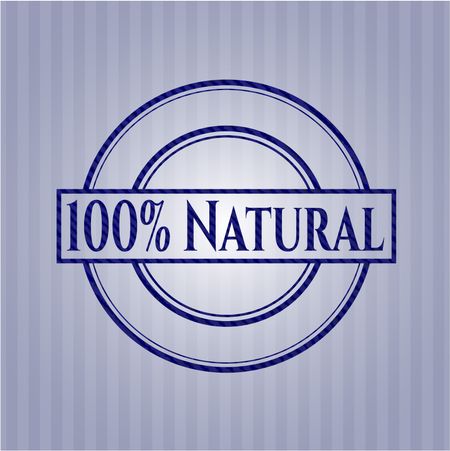 100% Natural jean or denim emblem or badge background