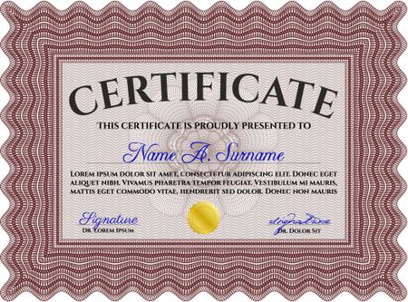Diploma or certificate template. Complex background. Superior design. Vector pattern that is used in currency and diplomas.Red color.