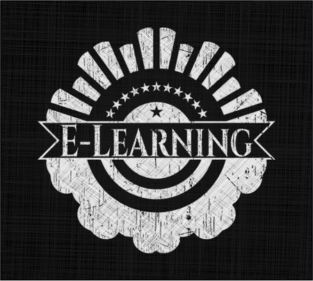 E-Learning chalk emblem, retro style, chalk or chalkboard texture