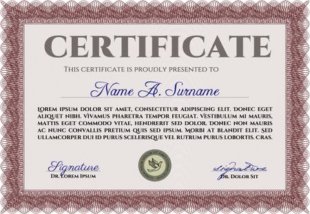 Certificate template. Customizable, Easy to edit and change colors. Easy to print. Nice design. Red color.