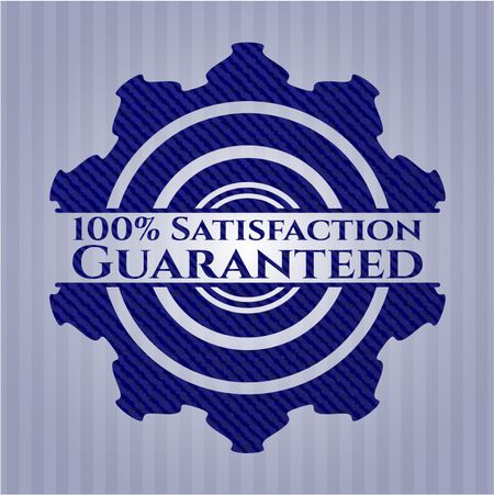 100% Satisfaction Guaranteed badge with jean texture