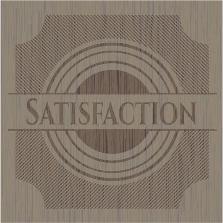Satisfaction badge with wooden background