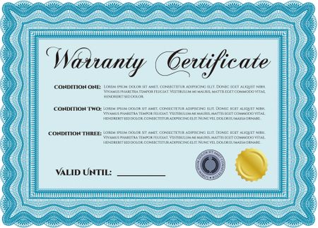 Warranty Certificate template. Cordial design. Detailed. With background.