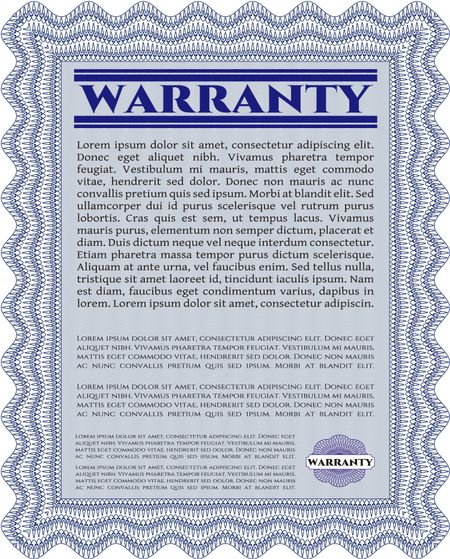 Sample Warranty. Beauty design. Border, frame. With linear background. 
