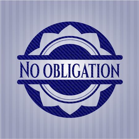 No obligation badge with denim background