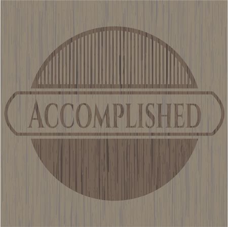 Accomplished badge with wooden background