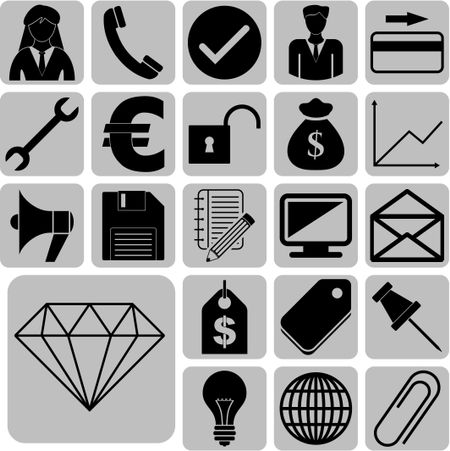 business icon set. 22 icons total. Universal and Standard Icons.
