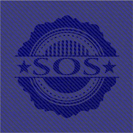 SOS badge with jean texture