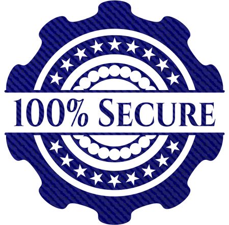 100% Secure badge with denim background