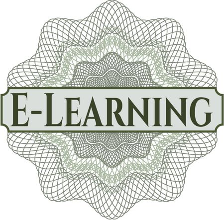 E-Learning inside money style emblem or rosette
