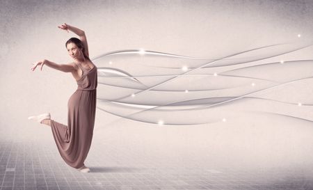 Ballet dancer performing modern dance with abstract lines concept on background