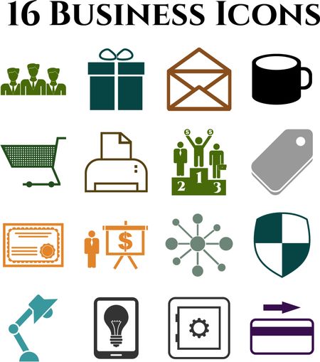 business icon set. 16 icons total. Quality Icons.
