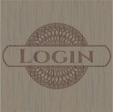 Login wood icon or emblem