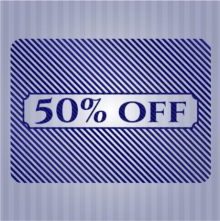 50% Off badge with jean texture