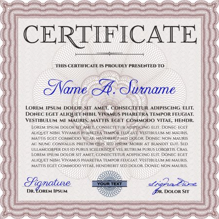 Certificate or diploma template. With background. Good design. Border, frame. Red color.