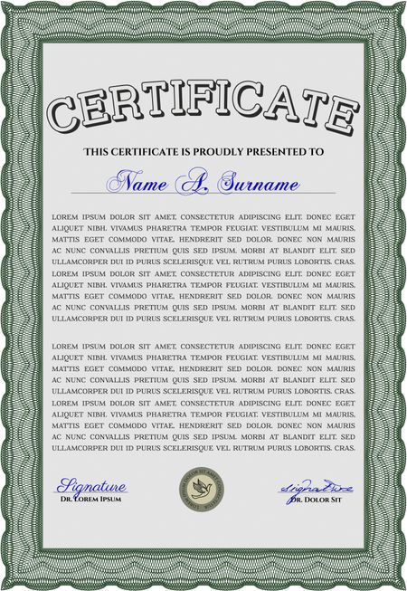 Green Diploma template or certificate template. With quality background. Vector pattern that is used in money and certificate. Beauty design. 