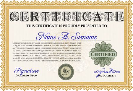 Orange Diploma template or certificate template. With quality background. Vector pattern that is used in money and certificate. Beauty design.